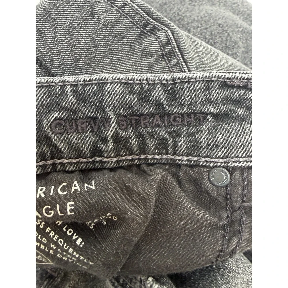 American Eagle Stretch Mid-Rise Curvy Straight Gray Denim Jeans Size 16 READ